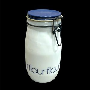 Wheaton 1.5 Liter Milk Glass & Blue Lid Flour Storage Jar Wire Bale Hinge
